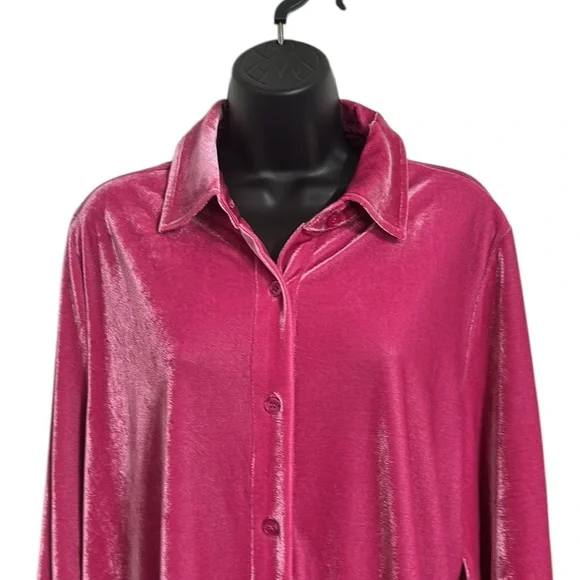 Soft Surroundings Velvet Boyfriend Tunic in Fiery Fuchsia Button Down Sz L - Picture 3 of 10
